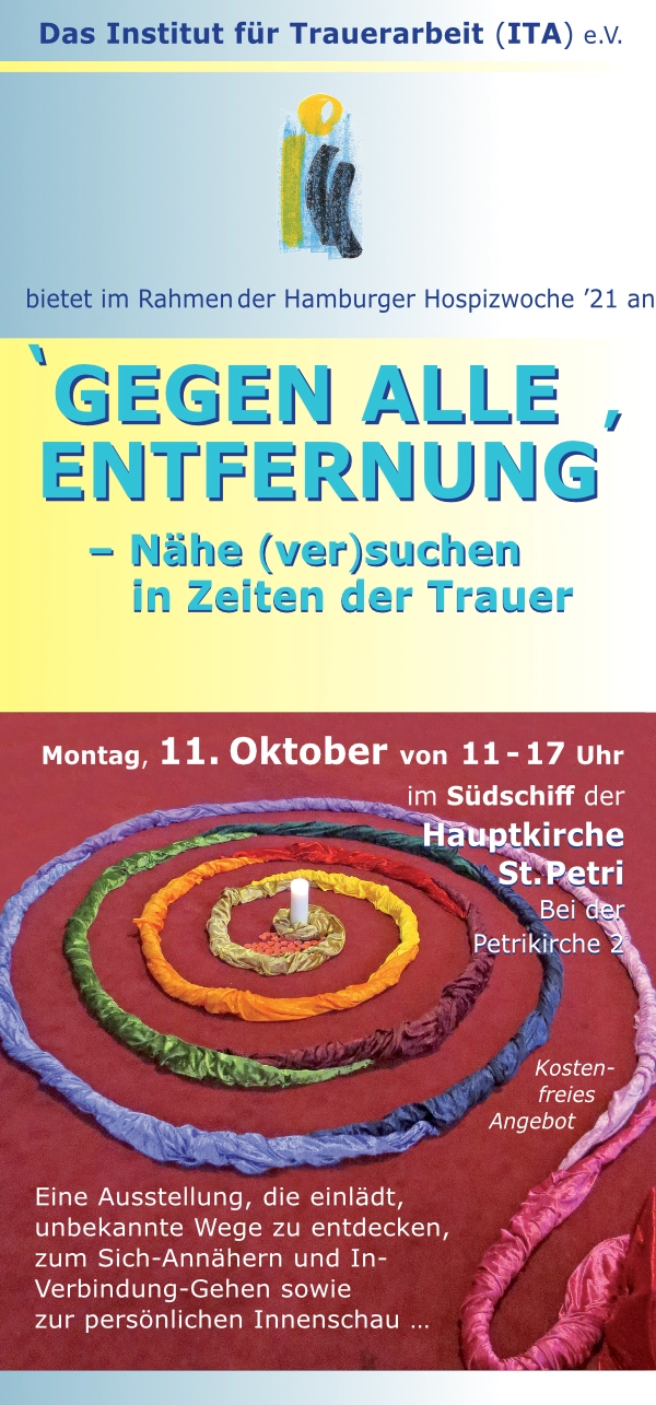 Flyer ITA-Beitrag "Gegen alle Entfernung" Hospizwoche 2021 in Hamburg